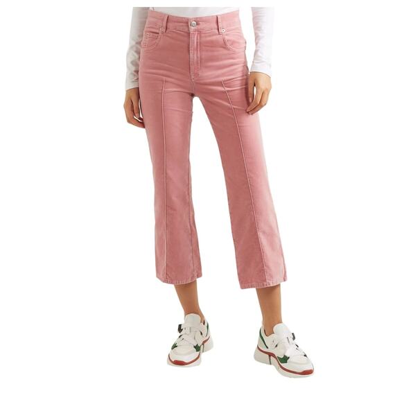 Isabel Marant 4 Anyree Pink VELVET $258 High Rise Pants Crop Flare Leg Jeans 36 - Picture 3 of 14
